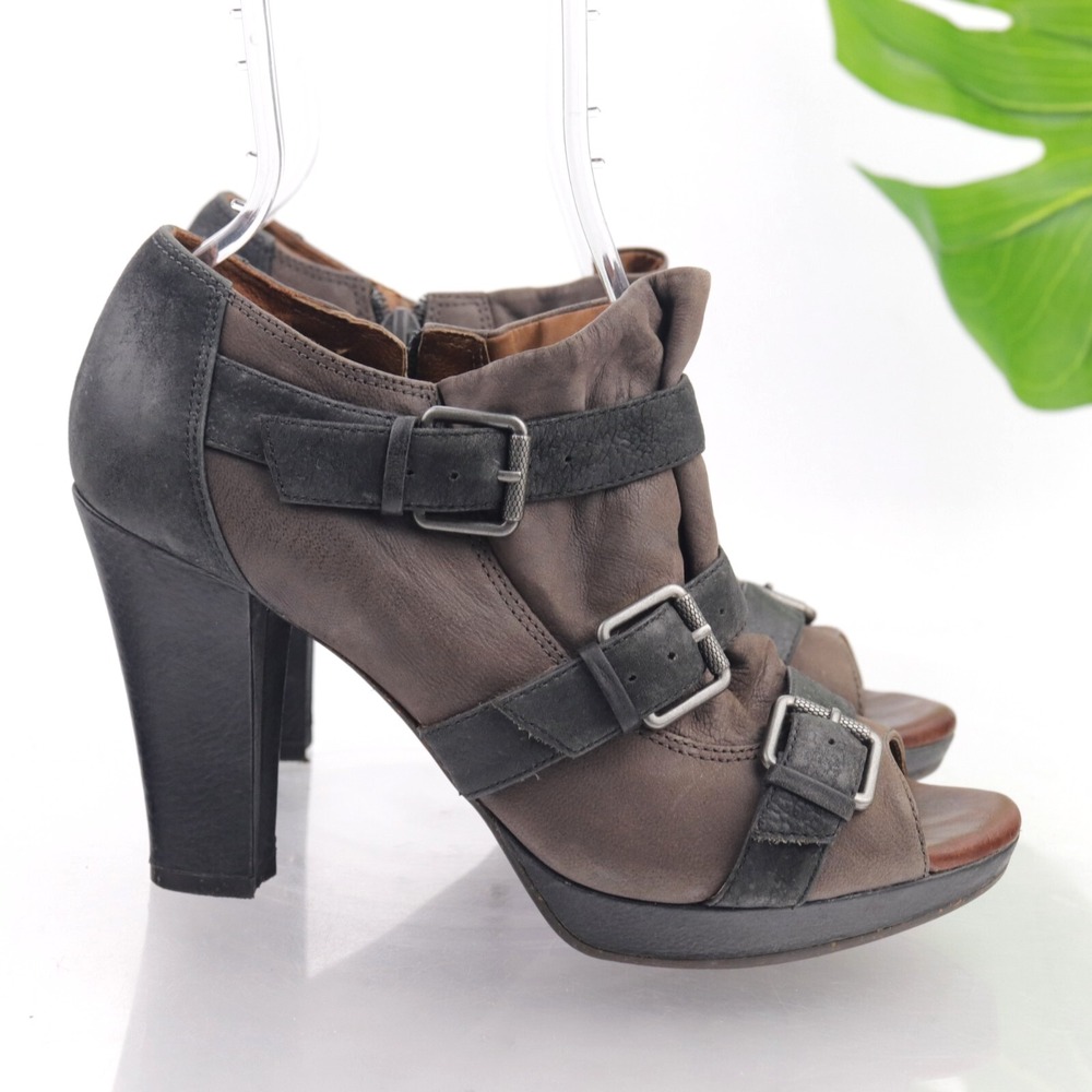 Naya Womens Kindred Pump Booties Size‎ 8.5 Brown Black Buckles Block Heel Shoes
